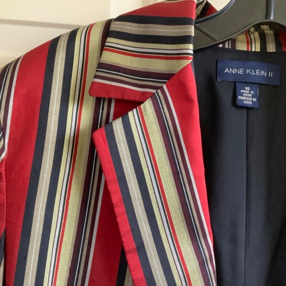 Anne Klein II Silk Striped Red Blazer SZ 10 - Picture 5 of 16